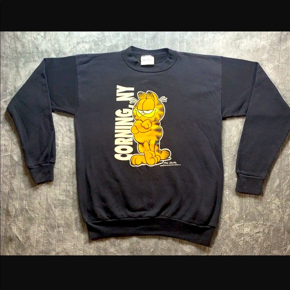 Vintage 90s Garfield Velva Sheen Mens Graphic Logo Corning 1978 Sze L Sweatshirt